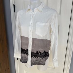 VINTAGE THREADS Tractor Supply Colorblock Running Horses Western Button Shirt S